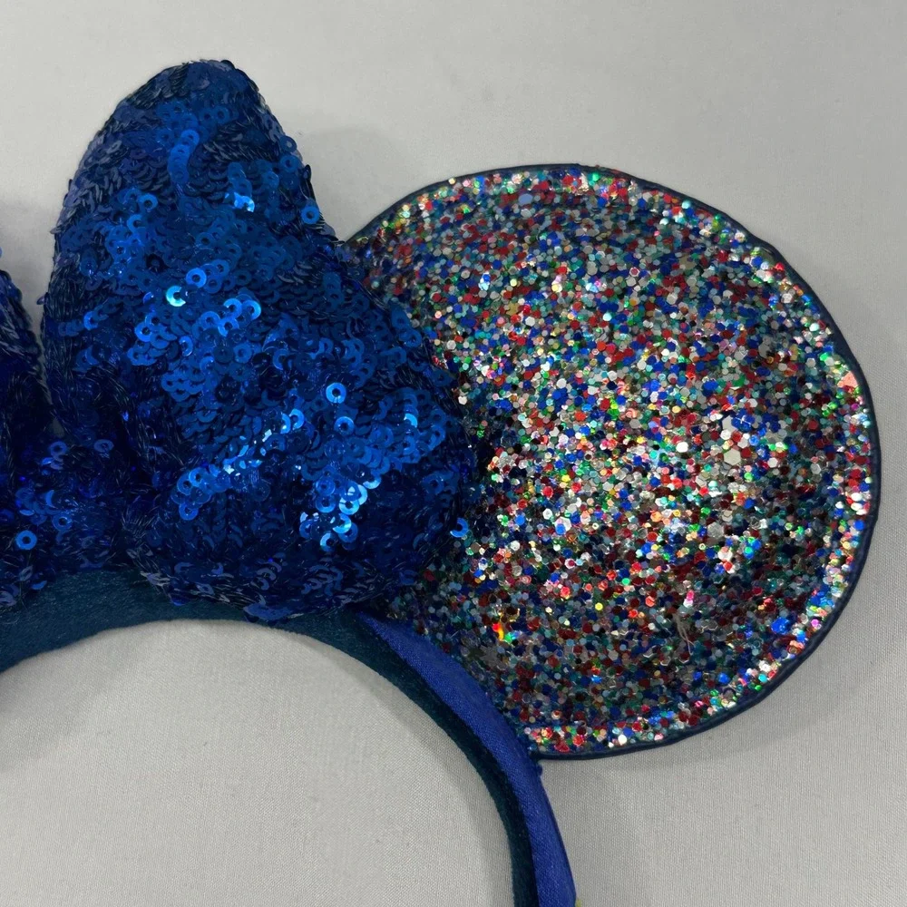 Disney Parks Minnie Mouse 2020 Glitter Ears Blue Sequined Bow‎ Headband
